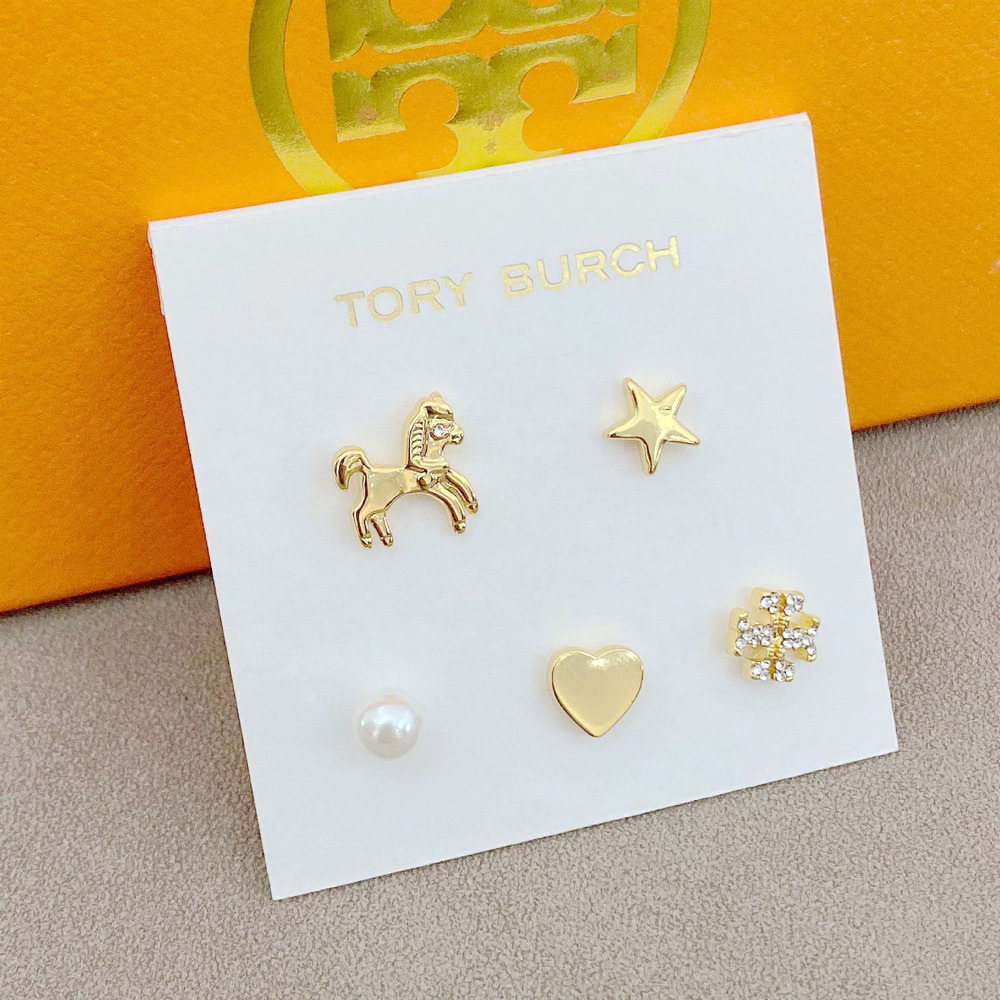 Tory Burch Horse Year Pony Pearl Heart Star 5 Piece Earring Set